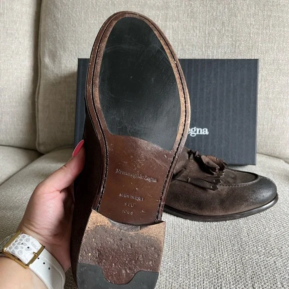 Ermenegildo Zegna brown loafers suede sz10